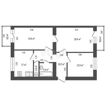 3-комнатная квартира: Стерлитамак, улица Суворова, 10 (74.2 м)