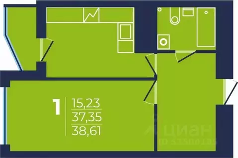 1-к кв. Башкортостан, Уфа ул. Майора Доставалова, 1 (38.61 м)
