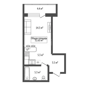 Квартира-студия: Новосибирск, Воинская улица, 69 (32.6 м)