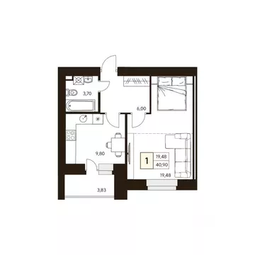 1-к кв. Башкортостан, Уфа ул. Ахметова, 296/2 (40.9 м)