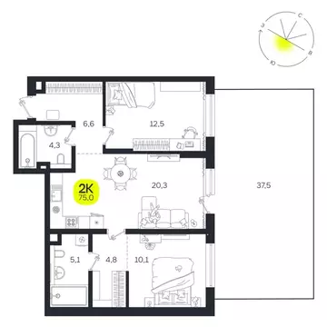 2-к кв. Свердловская область, Екатеринбург Южная Ботаника жилрайон, ...