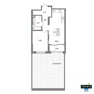 2-к кв. Свердловская область, Екатеринбург Уралмаш жилрайон,  (56.69 ...