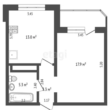 1-комнатная квартира: Тюмень, улица Валентины Трофимовой, 12 (39.7 м)