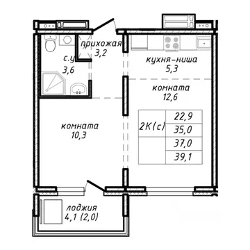 2-к кв. Новосибирская область, Новосибирск ул. Связистов, 162/2 (37.0 ...