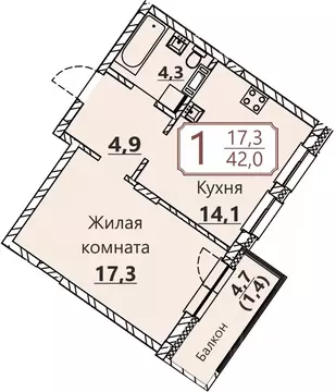 1-к кв. Чувашия, Чебоксары ул. Герцена, поз3 (42.0 м)