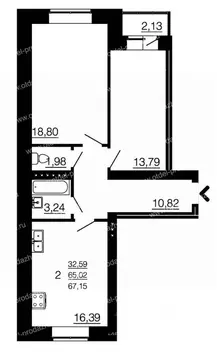 2-к кв. Воронежская область, Семилуки ул. Маяковского, 45/2 (64.3 м)
