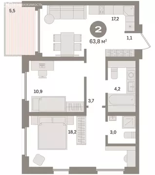 2-комнатная квартира: Екатеринбург, улица Советских Женщин (63.8 м)