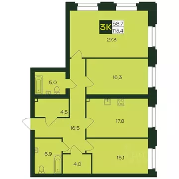 3-к кв. Чувашия, Чебоксары просп. Чебоксарский (113.4 м)