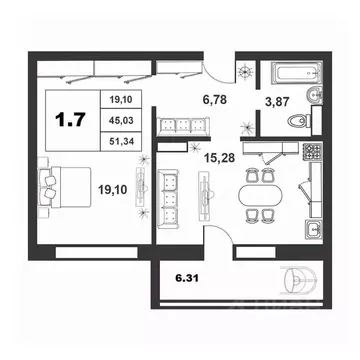 1-к кв. Новгородская область, Великий Новгород ул. Якова Павлова, 15 ...