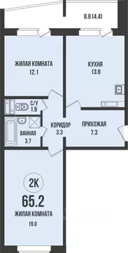 2-к кв. Новосибирская область, Новосибирск  (65.2 м)