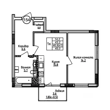 1-к кв. Калининградская область, Калининград ул. 1-я Большая окружная ...