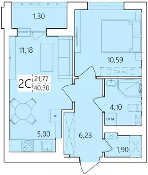 2-к кв. Башкортостан, Уфа Затон жилрайон, Волна жилой комплекс (40.3 ...