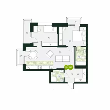 3-к кв. Забайкальский край, Чита Каштакский мкр,  (74.07 м)