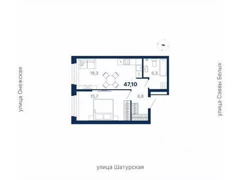 1-к кв. Свердловская область, Екатеринбург ул. Шатурская (47.1 м)