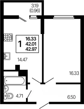 1-к кв. Самарская область, Самара  (42.97 м)