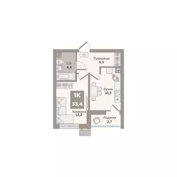 1-к кв. Курганская область, Курган Заозерный жилрайон, 12-й мкр, 1 ...