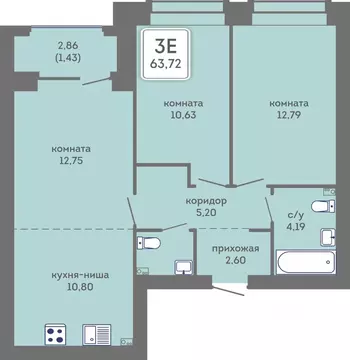 3-к кв. Пермский край, Пермь Кировоградская ул., 28 (63.72 м)
