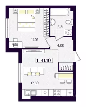 1-к кв. Калининградская область, Зеленоградск ул. Потемкина, 15А (41.1 ...