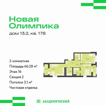 2-к кв. Свердловская область, Екатеринбург ул. Академика Парина, 25 ...