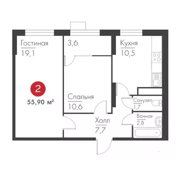 2-к кв. Самарская область, Самара просп. Масленникова, 14А (55.9 м)