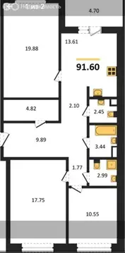 3-комнатная квартира: Новоселье, Большая Балтийская улица, 10к2 (91 м)