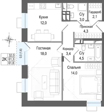 2-к кв. Московская область, Королев Первомайский мкр, Киноквартал ...