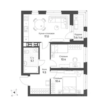 2-к кв. Свердловская область, Екатеринбург Солнечный жилрайон,  (54.2 ...