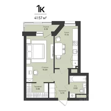 1-к кв. Пермский край, Пермь Уинская ул., 54 (41.57 м)