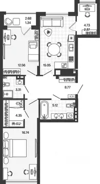 2-к кв. Калининградская область, Гурьевский муниципальный округ, пос. ...