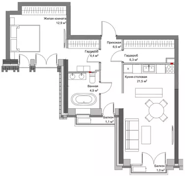 1-к кв. Нижегородская область, Нижний Новгород Октябрьская ул. (58.3 ...