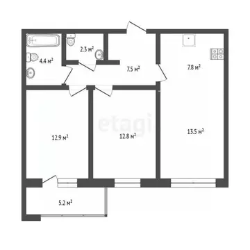 2-к кв. Тюменская область, Тюмень ул. Фармана Салманова, 16 (55.8 м)