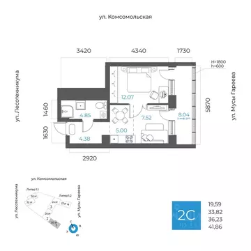 2-к кв. Башкортостан, Уфа Глумилино-1 мкр, 8-е Небо жилой комплекс ...