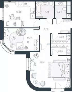 2-к кв. Санкт-Петербург Гавань тер.,  (71.39 м)