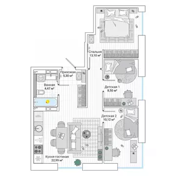 3-к кв. Приморский край, Владивосток ул. Нейбута (65.6 м)