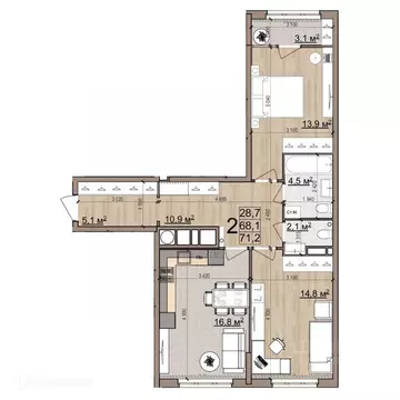 2-к кв. Рязанская область, Рязань Еврокласс жилой комплекс (71.2 м)