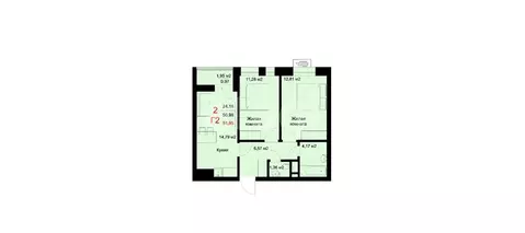 2-комнатная квартира: Казань, улица Рауиса Гареева, 78А (50.5 м)