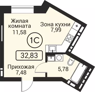 1-к кв. Новосибирская область, Новосибирск Пегас жилой комплекс (32.83 ...