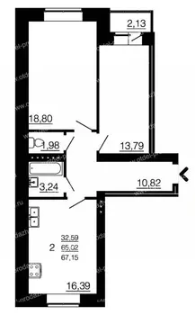 2-к кв. Воронежская область, Семилуки ул. Маяковского, 45/2 (64.3 м)