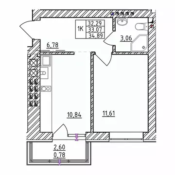 1-к кв. Калининградская область, Зеленоградск  (34.89 м)