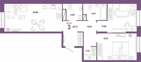3-к кв. Тюменская область, Тюмень Интернациональная ул., 199к10 (65.01 ...