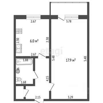 1-к кв. Башкортостан, Стерлитамак Железнодорожная ул., 52 (32.6 м)