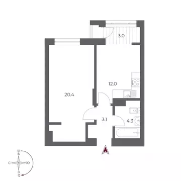 1-к кв. Новосибирская область, Новосибирск Оскар жилой комплекс (42.8 ...