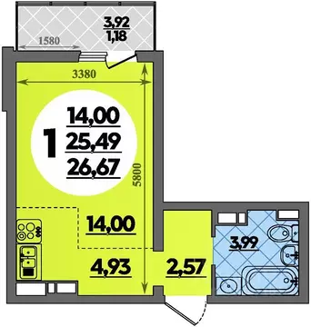Студия Адыгея, Майкоп ул. Владимира Жоги, 4 (26.67 м)