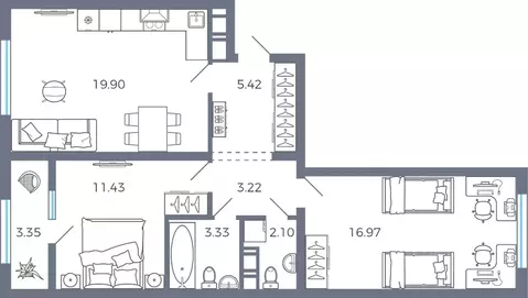 2-к кв. Самарская область, Волжский район, Черноречье с/пос, с. ...