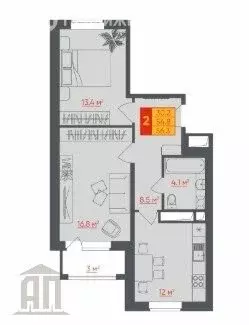 2-комнатная квартира: Тверь, Первитинская улица, 41 (59.5 м)