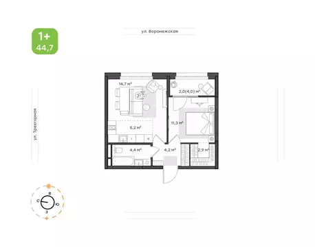 1-к кв. Хабаровский край, Хабаровск Воронежская ул., 163 (44.7 м)
