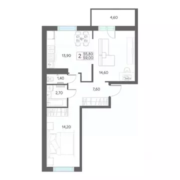 2-к кв. Тюменская область, Тобольск 7А мкр, 29 (59.0 м)