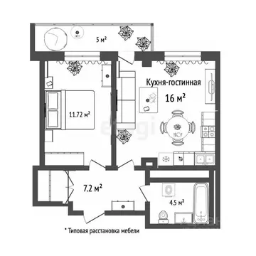 1-к кв. Тюменская область, Тюмень ул. Константина Посьета, 12 (40.0 м)
