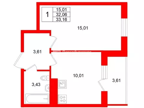 1-комнатная квартира: Санкт-Петербург, Меридианная улица, 6к2 (32 м)