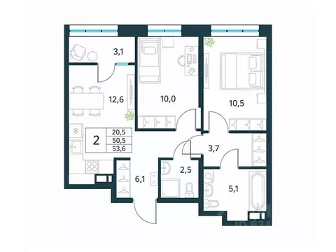 2-к кв. Забайкальский край, Чита Хороший мкр,  (53.6 м)